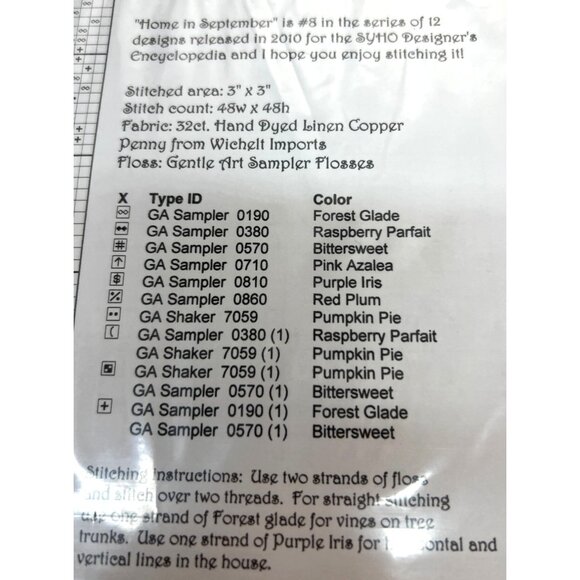 RARE Country Garden Stitchery "Home In September" Cross Stitch Pattern Only 3" X - Picture 2 of 3